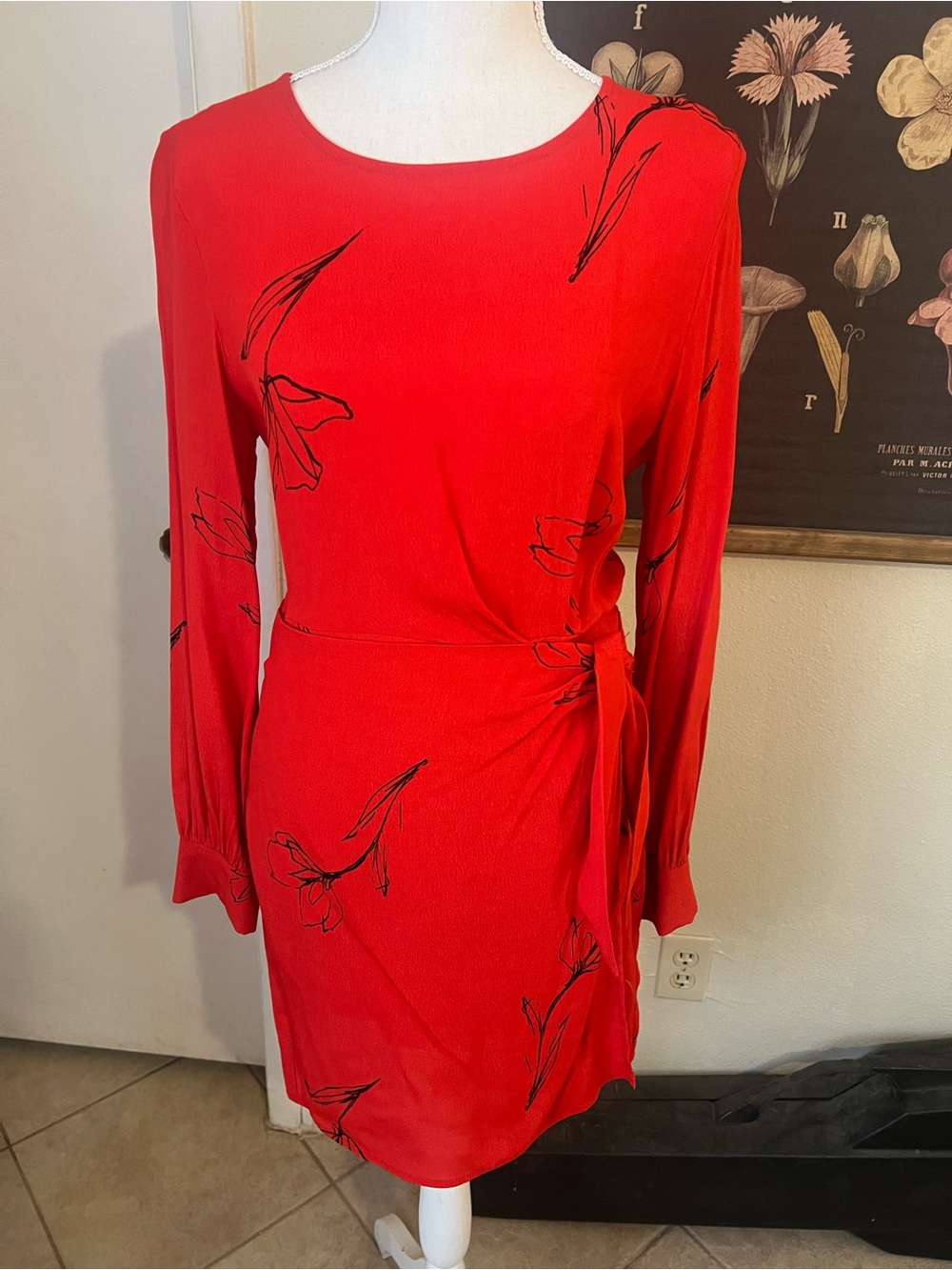 ASTR The Label Red Floral Faux Wrap Long Sleeve Mini Dress
